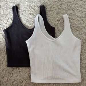 Hollister Black and White Sleeveless Crop Tank Tops